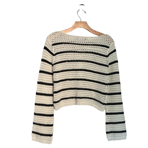 NWT MANGO Black Cream Striped Openwork Sweater S - Picture 6 of 11